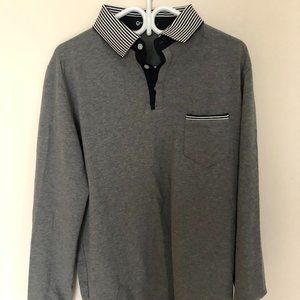 Men's Gray Striped Collar Long Sleeve Shirt